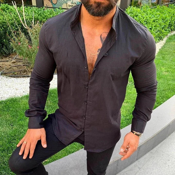 Asher – Slim-Fit Shirt with Deep V Placket and Long Sleeves