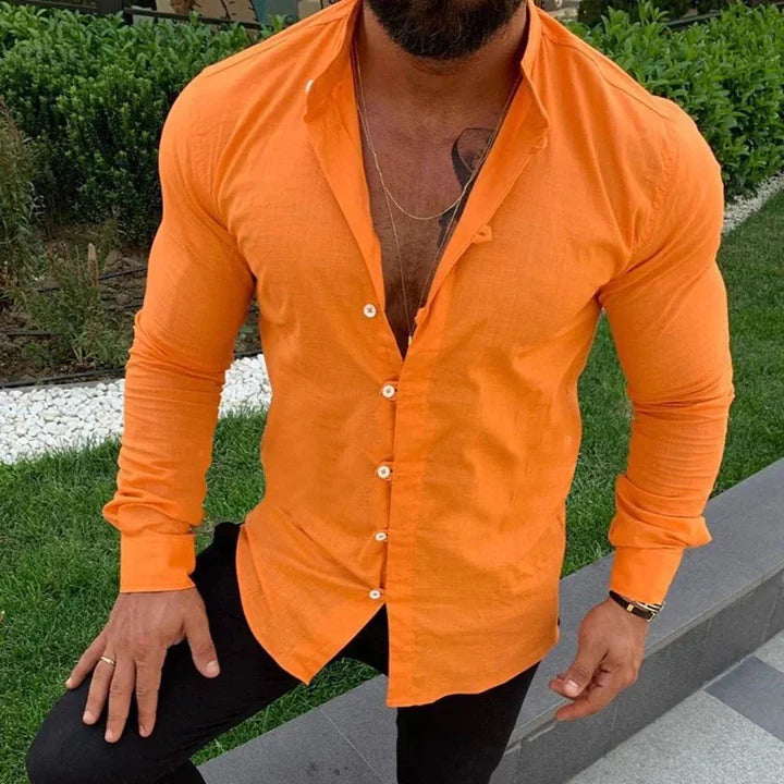 Asher – Slim-Fit Shirt with Deep V Placket and Long Sleeves