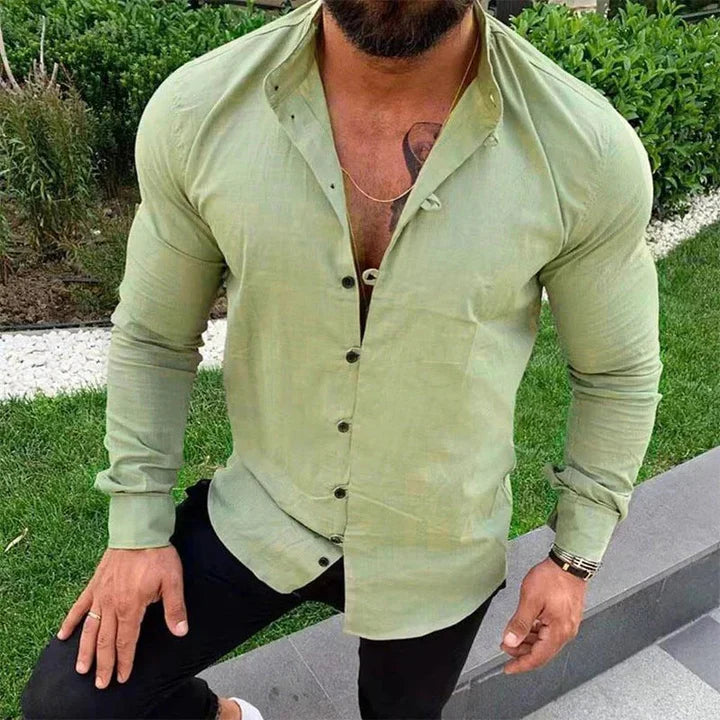Asher – Slim-Fit Shirt with Deep V Placket and Long Sleeves