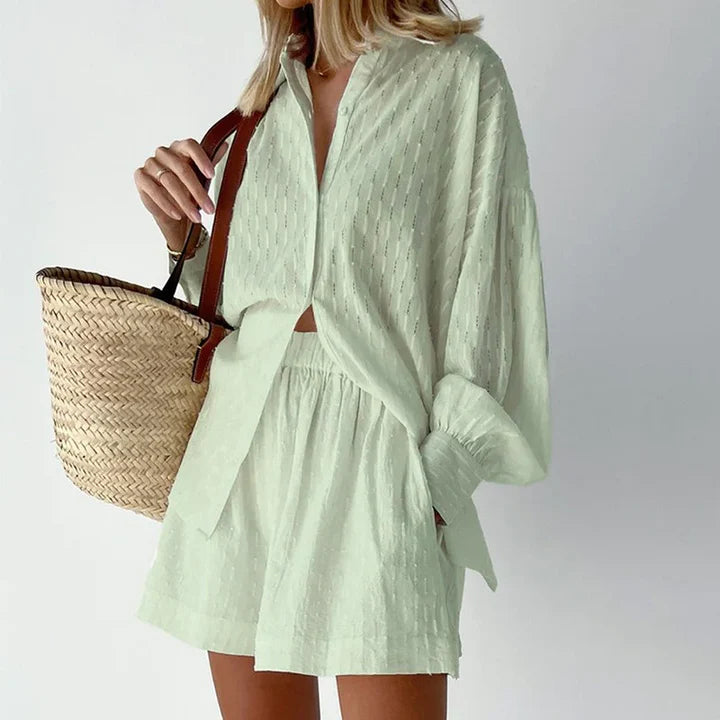 Audrey – Breezy Button-Down Shirt and Shorts Set with Relaxed Cut