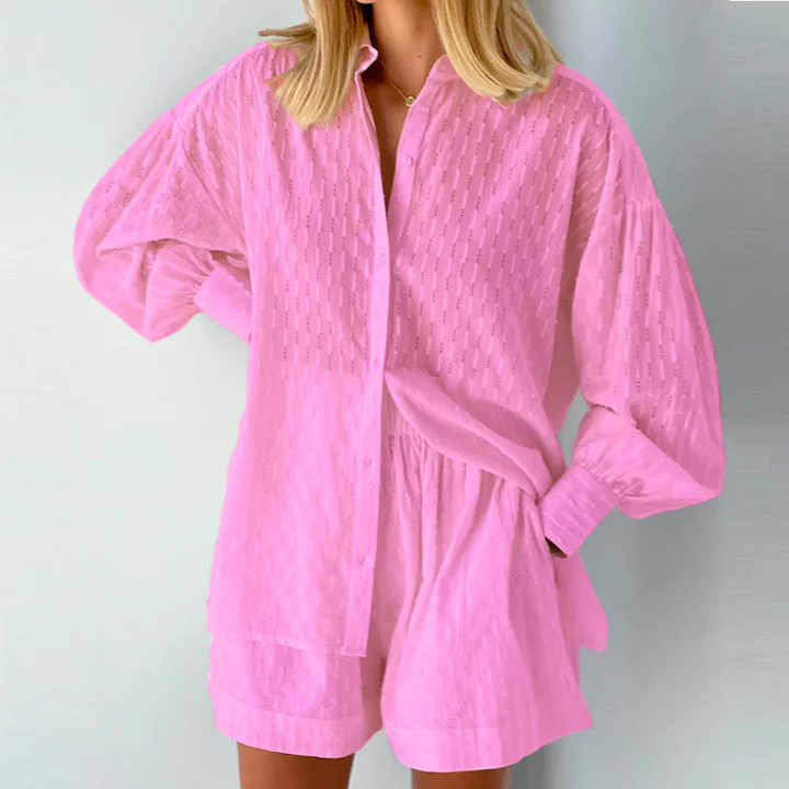 Audrey – Breezy Button-Down Shirt and Shorts Set with Relaxed Cut