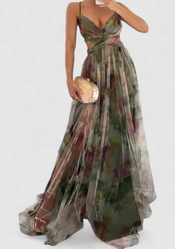 Aurora – Pleated Maxi Dress with Empire Waist and Spaghetti Straps