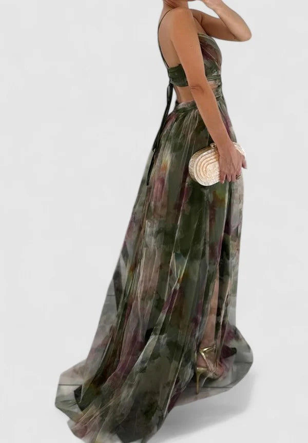 Aurora – Pleated Maxi Dress with Empire Waist and Spaghetti Straps