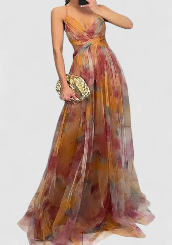 Aurora – Pleated Maxi Dress with Empire Waist and Spaghetti Straps