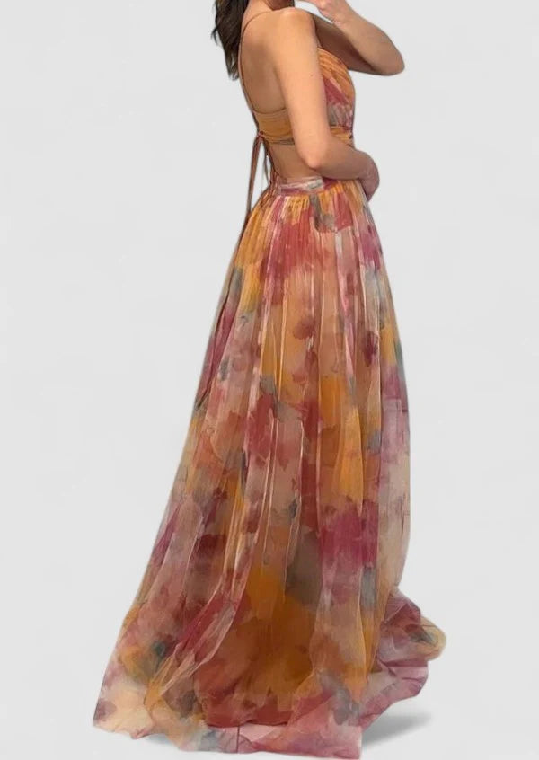 Aurora – Pleated Maxi Dress with Empire Waist and Spaghetti Straps