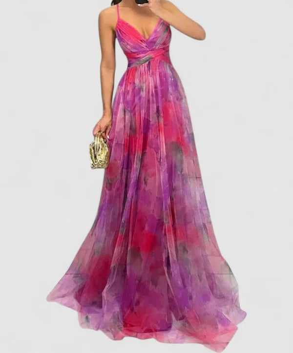 Aurora – Pleated Maxi Dress with Empire Waist and Spaghetti Straps