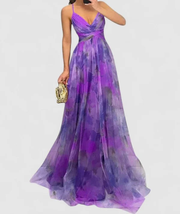 Aurora – Pleated Maxi Dress with Empire Waist and Spaghetti Straps