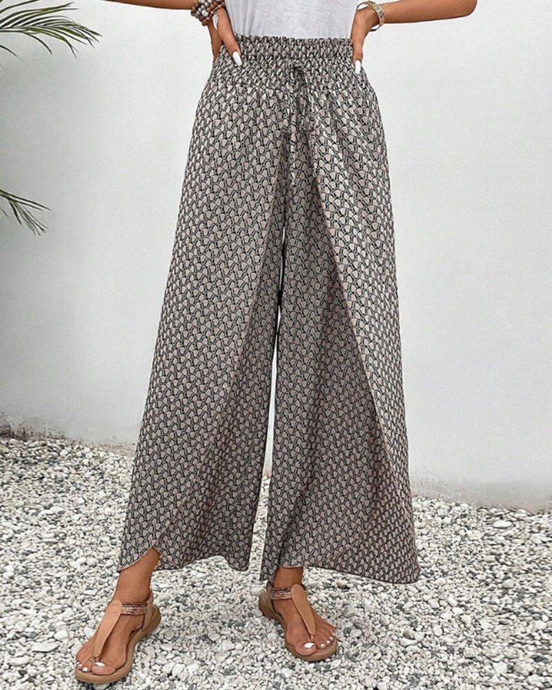 Ava - High-Waisted Wide-Legged Bohemian Print Pants with Drawstring Waist