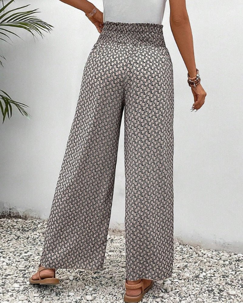 Ava - High-Waisted Wide-Legged Bohemian Print Pants with Drawstring Waist