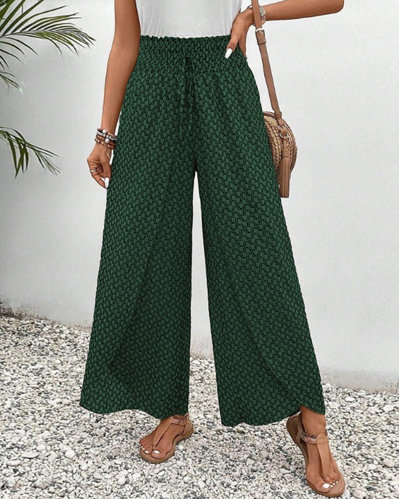 Ava - High-Waisted Wide-Legged Bohemian Print Pants with Drawstring Waist