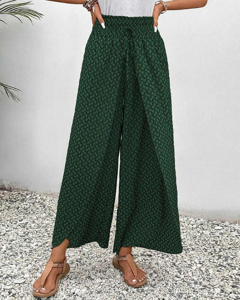 Ava - High-Waisted Wide-Legged Bohemian Print Pants with Drawstring Waist