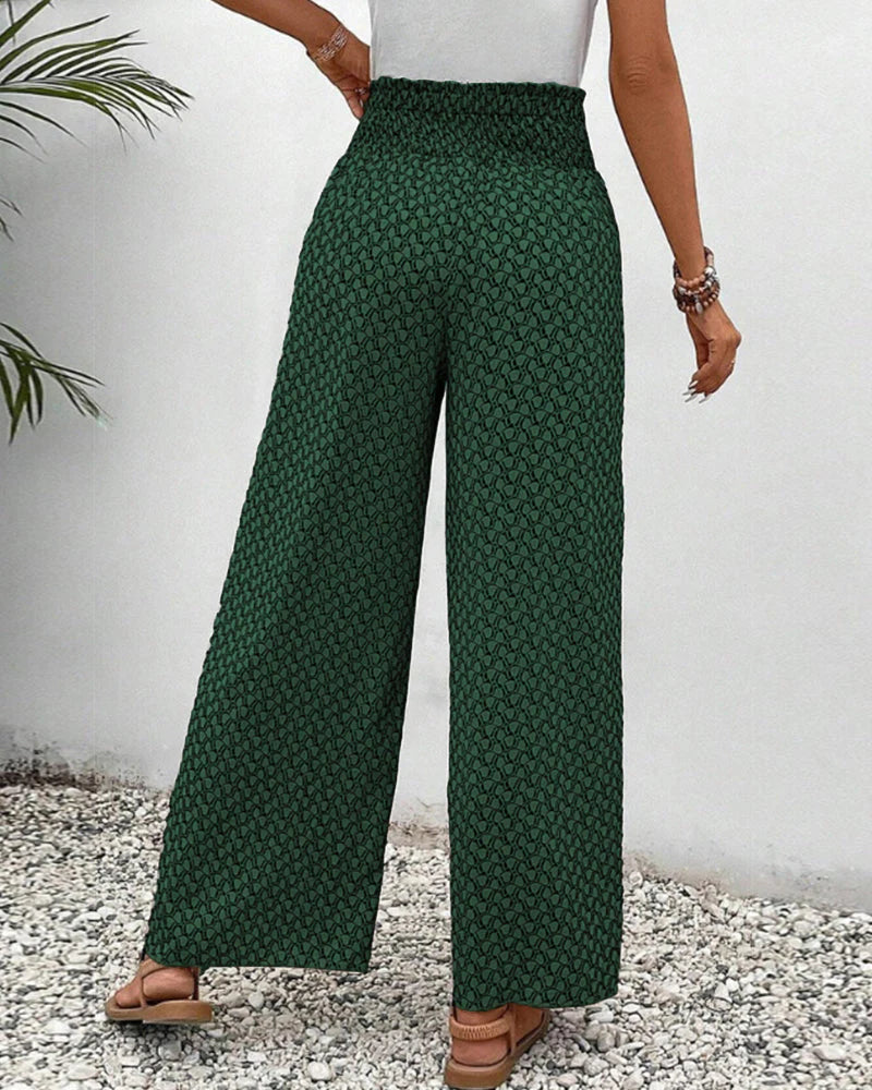 Ava - High-Waisted Wide-Legged Bohemian Print Pants with Drawstring Waist