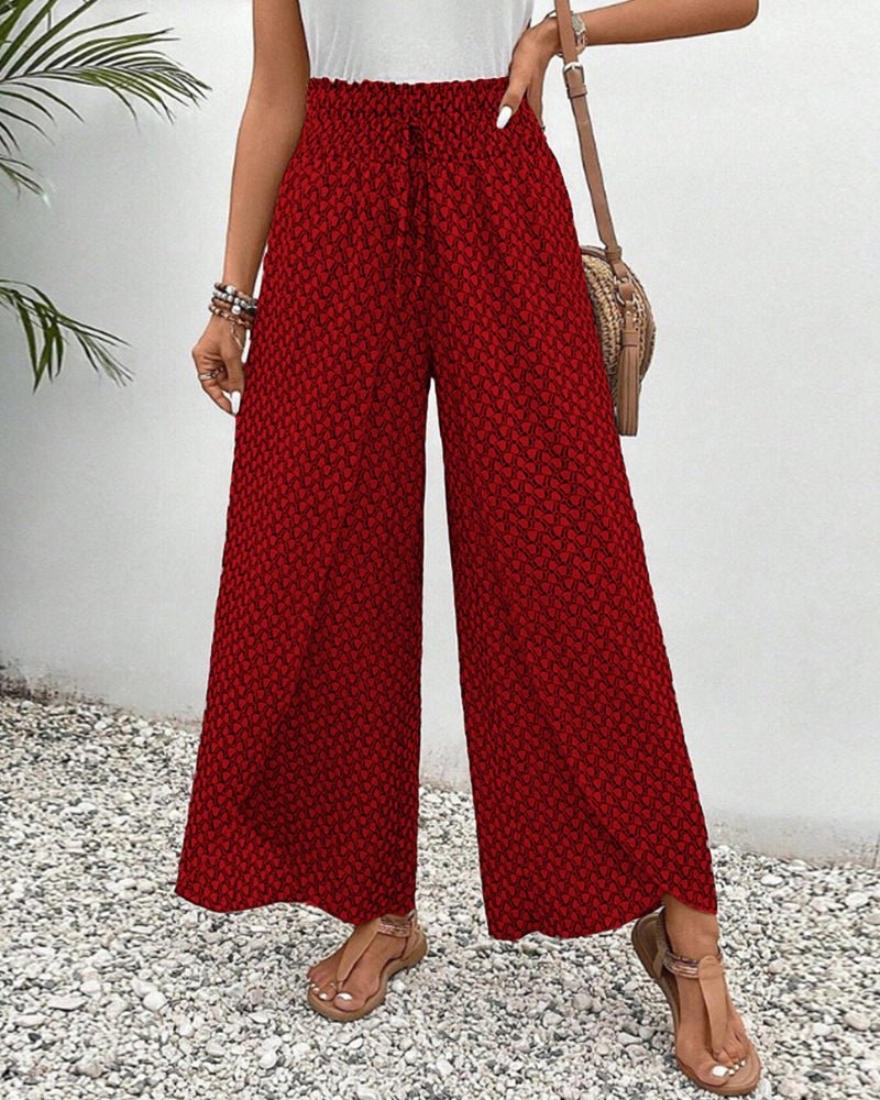 Ava - High-Waisted Wide-Legged Bohemian Print Pants with Drawstring Waist
