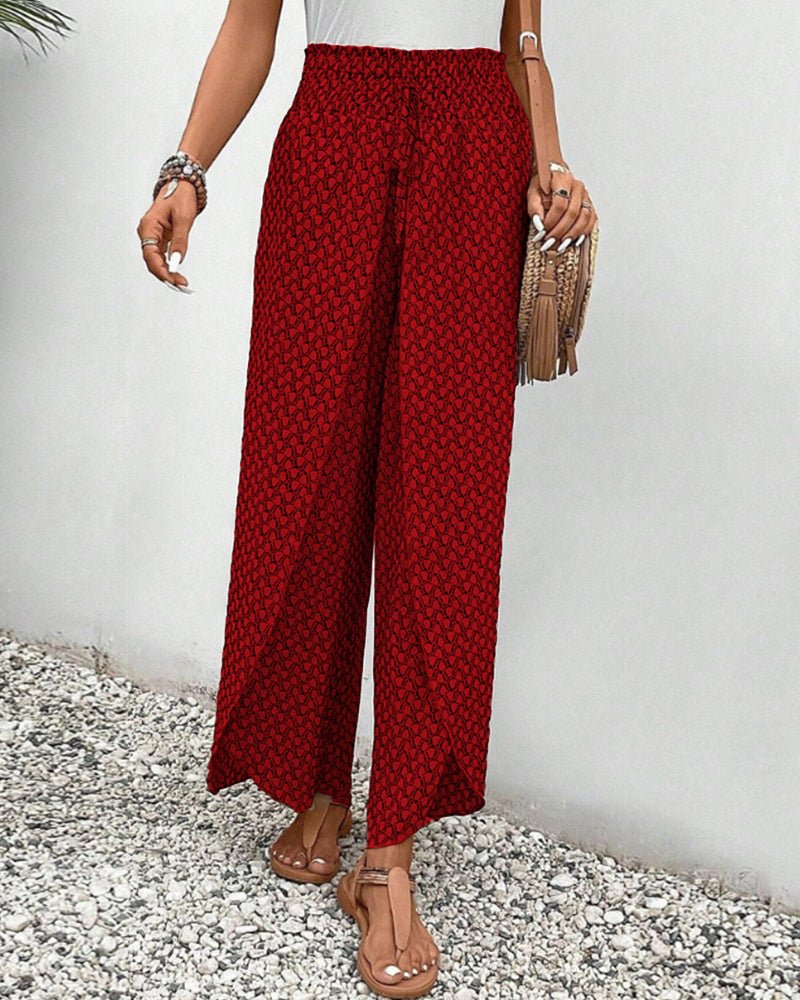 Ava - High-Waisted Wide-Legged Bohemian Print Pants with Drawstring Waist