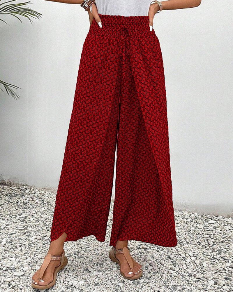 Ava - High-Waisted Wide-Legged Bohemian Print Pants with Drawstring Waist