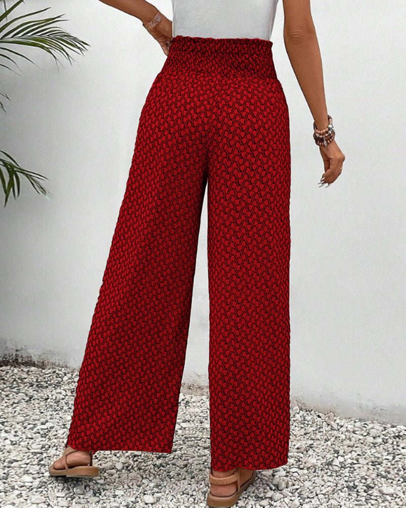 Ava - High-Waisted Wide-Legged Bohemian Print Pants with Drawstring Waist