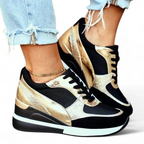 Ava – Platform Wedge Sneakers with Metallic Trim and Perforated Detail
