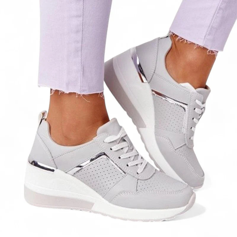 Ava – Platform Wedge Sneakers with Metallic Trim and Perforated Detail