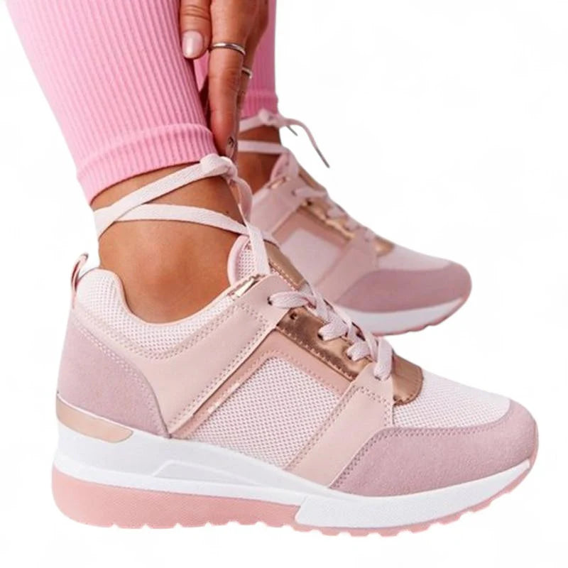 Ava – Platform Wedge Sneakers with Metallic Trim and Perforated Detail