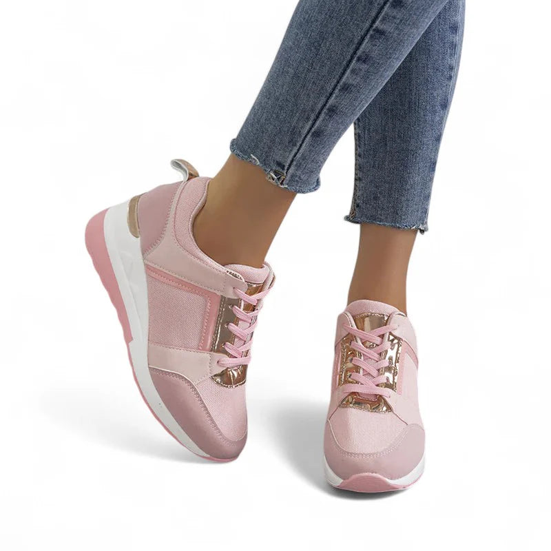 Ava – Platform Wedge Sneakers with Metallic Trim and Perforated Detail