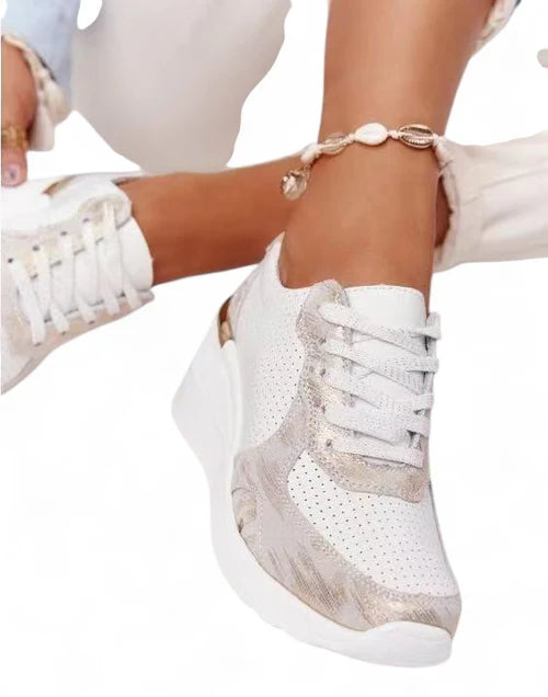 Ava – Platform Wedge Sneakers with Metallic Trim and Perforated Detail