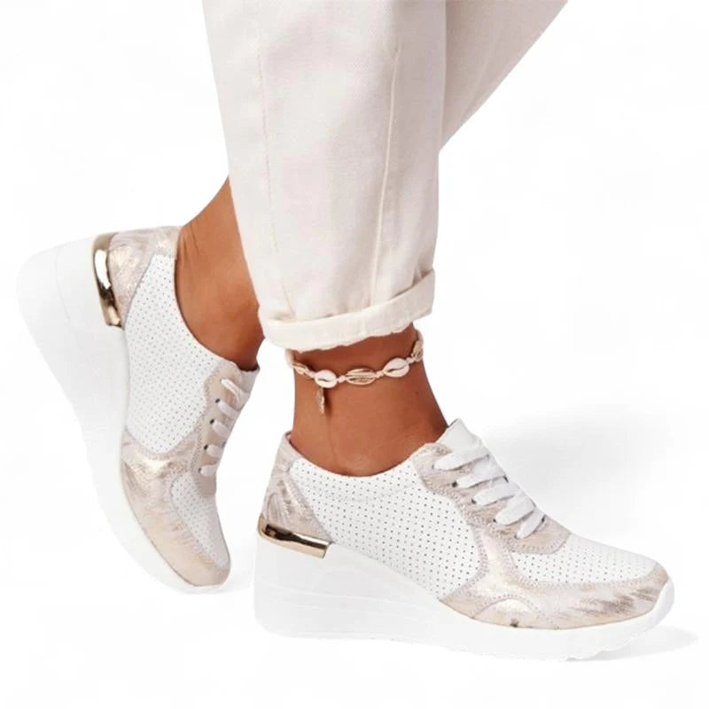 Ava – Platform Wedge Sneakers with Metallic Trim and Perforated Detail