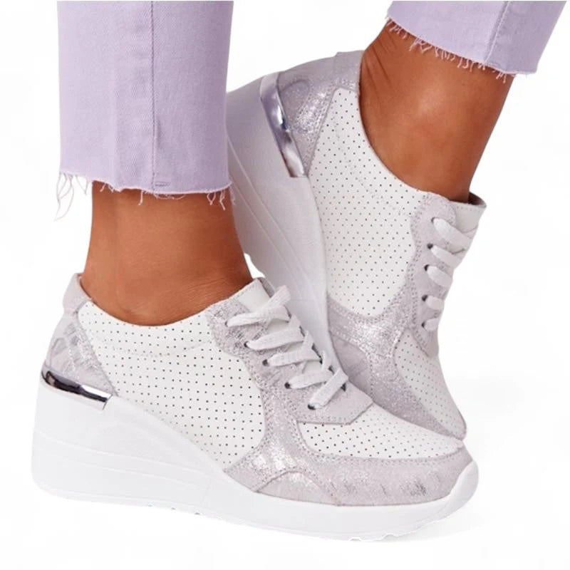 Ava – Platform Wedge Sneakers with Metallic Trim and Perforated Detail