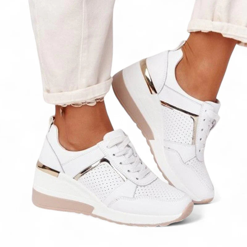 Ava – Platform Wedge Sneakers with Metallic Trim and Perforated Detail