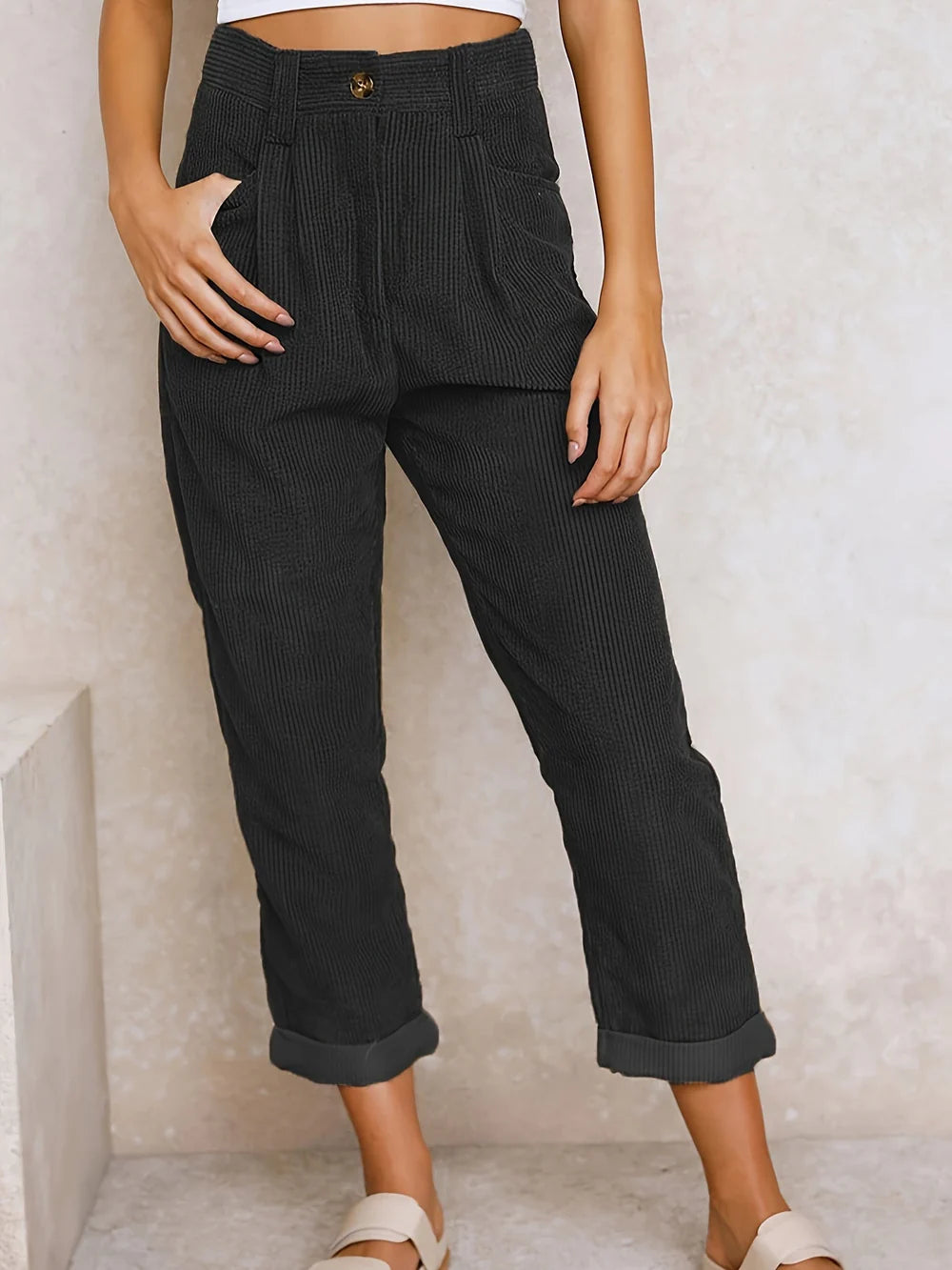 Emma - High-Waisted Trousers with Rolled Cuffs
