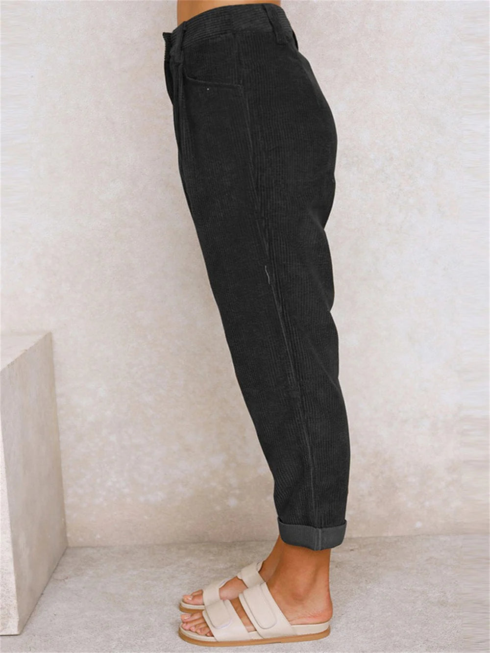 Emma - High-Waisted Trousers with Rolled Cuffs