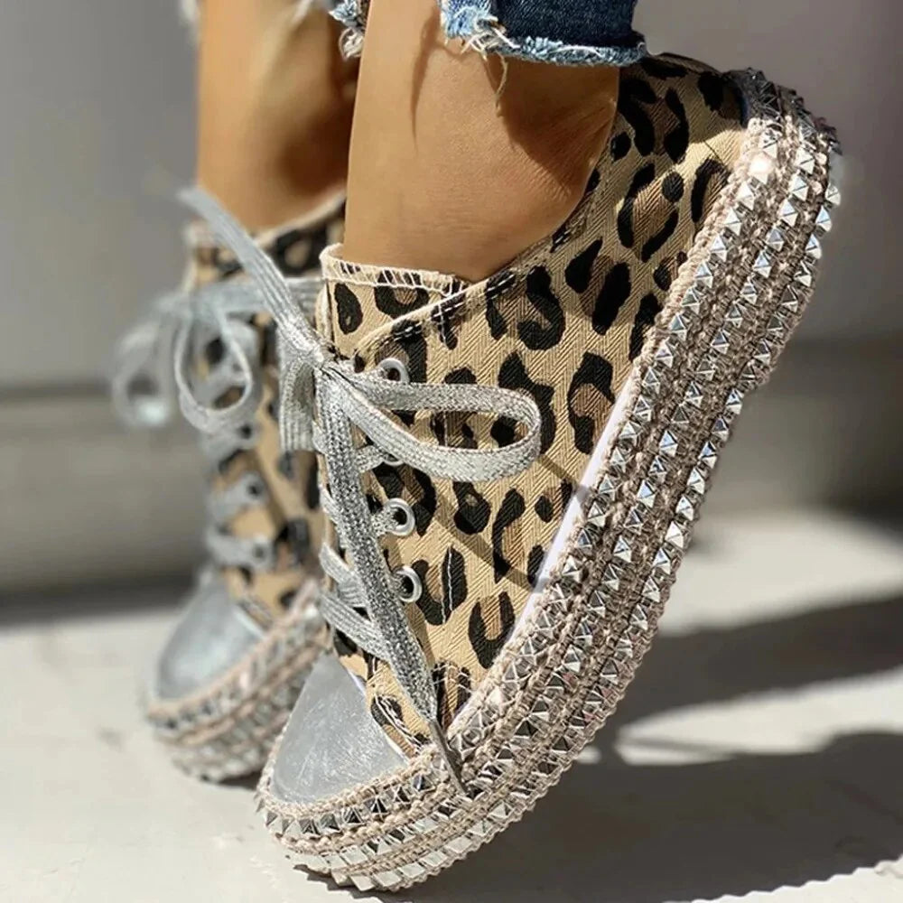 Brielle – High Top Sneakers with Studded Platform and Leopard Print
