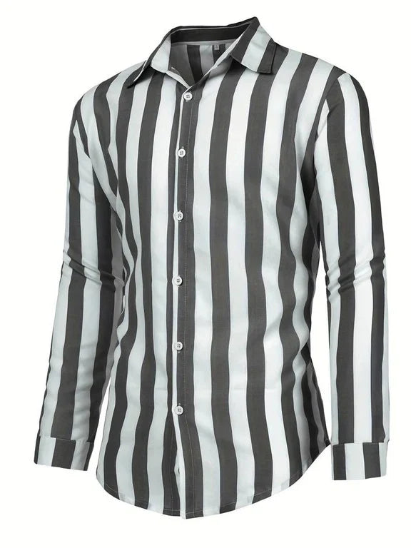 Byron - Casual Button-Up Shirt with Vertical Striped Pattern