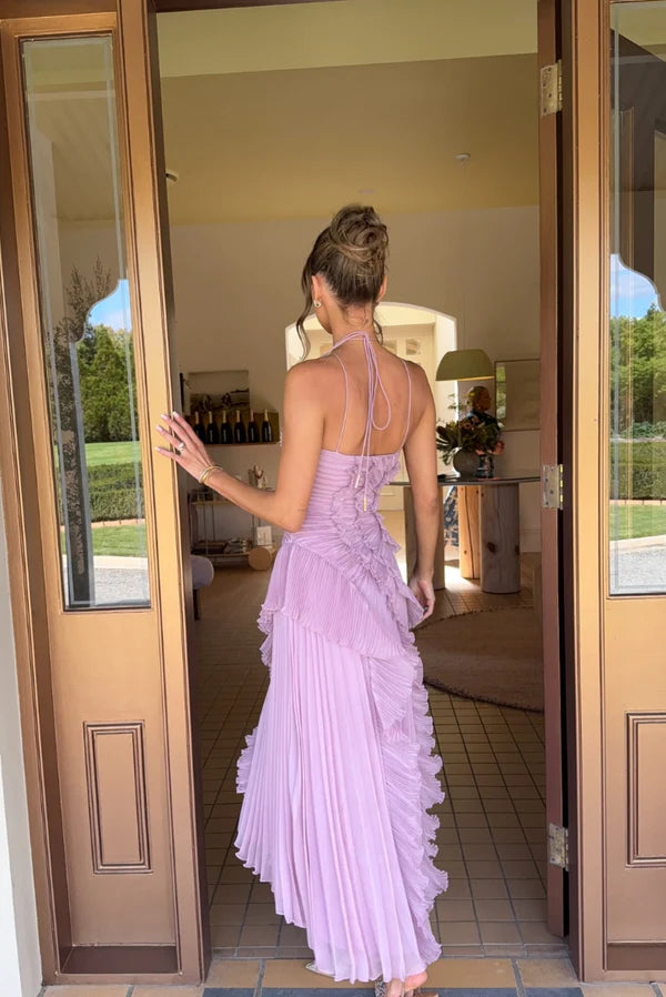 Cassandra - One Shoulder Ruffle Maxi Dress with Pleated Detailing