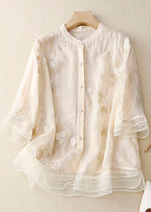 Celeste - Floral Embroidered Blouse with Tiered Hem