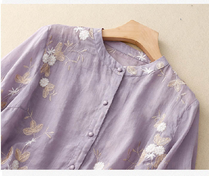 Celeste - Floral Embroidered Blouse with Tiered Hem