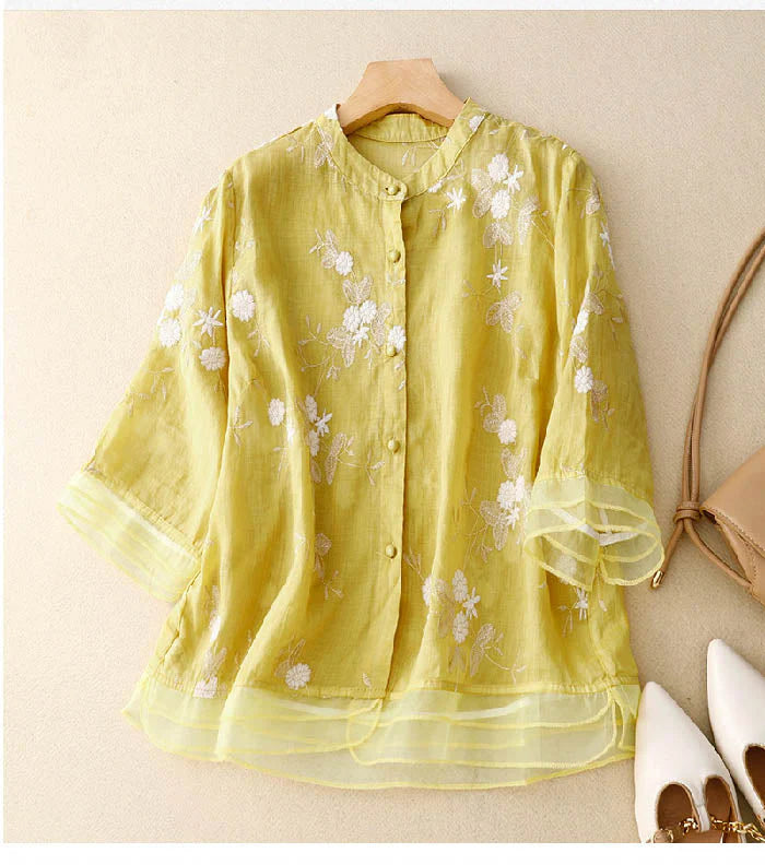Celeste - Floral Embroidered Blouse with Tiered Hem