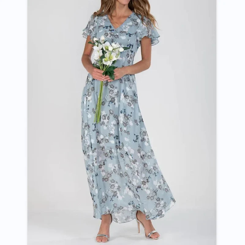 Charlotte – Floral Maxi Dress with Flutter Sleeves and V-Neckline