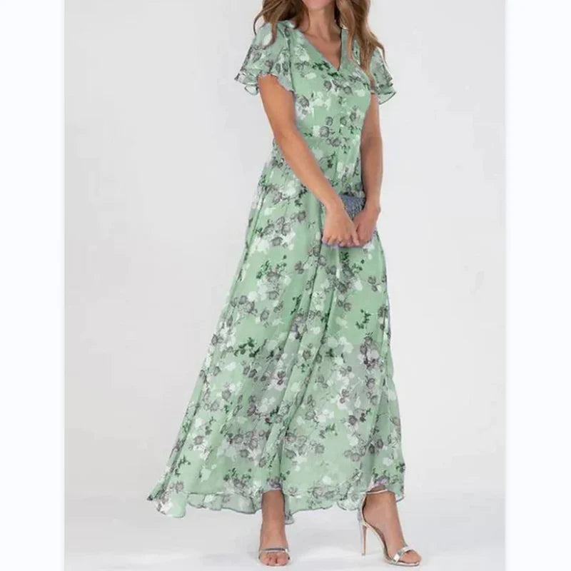 Charlotte – Floral Maxi Dress with Flutter Sleeves and V-Neckline