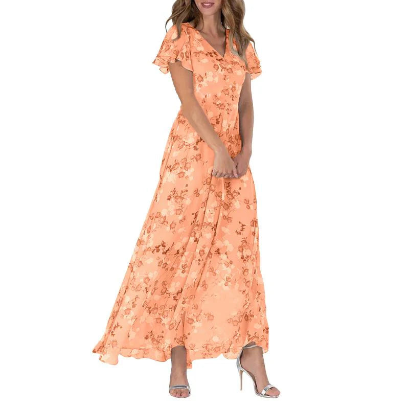Charlotte – Floral Maxi Dress with Flutter Sleeves and V-Neckline