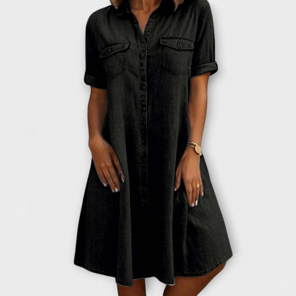 Chloe – Denim Shirt Dress with Button Front and Relaxed A-Line Fit