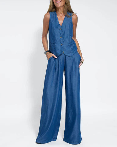 Claire - Sleek Vest and Relaxed Wide-Leg Pants Set