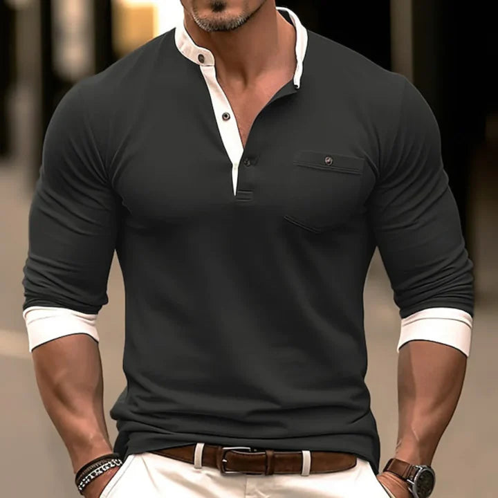 Cole – Casual Henley Shirt with Contrast Trim and Slim Fit Design