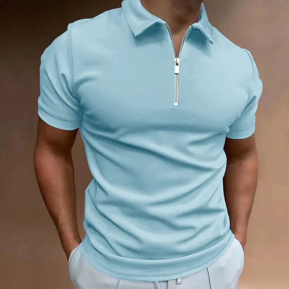 Damien – Short Sleeve Polo Shirt with Zip Collar and Athletic Fit