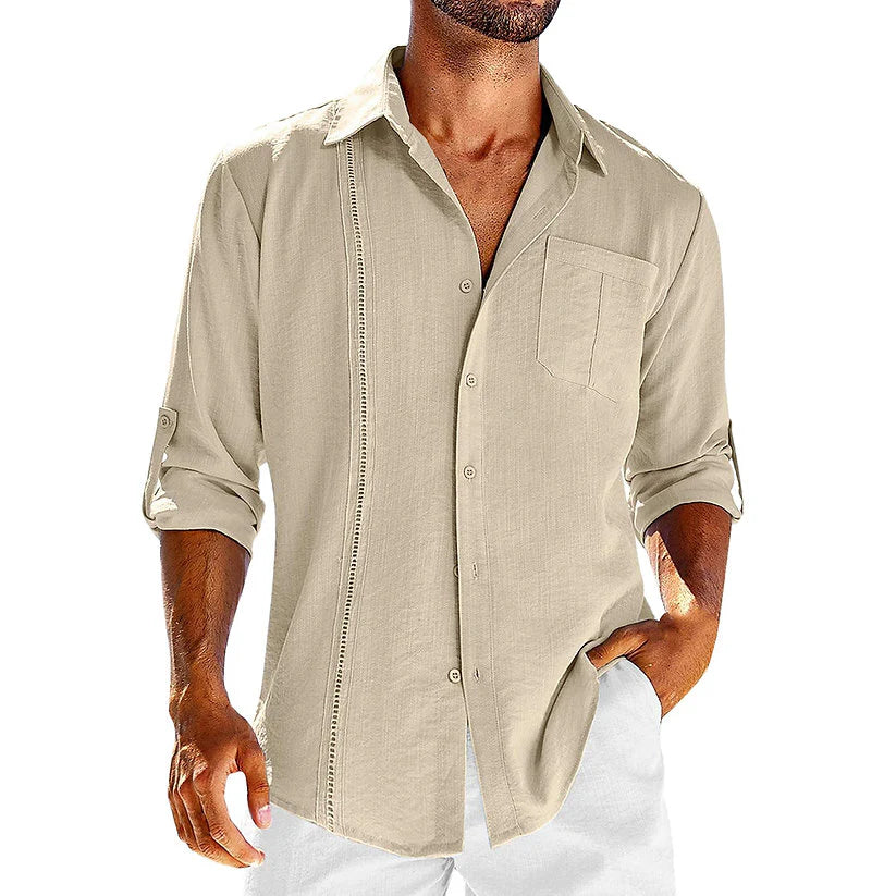 Damon – Casual Fit Shirt with Rolled Sleeves and Cuban Collar