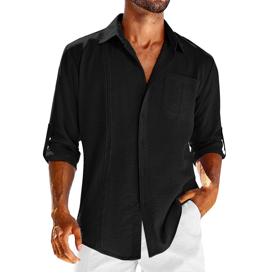 Damon – Casual Fit Shirt with Rolled Sleeves and Cuban Collar