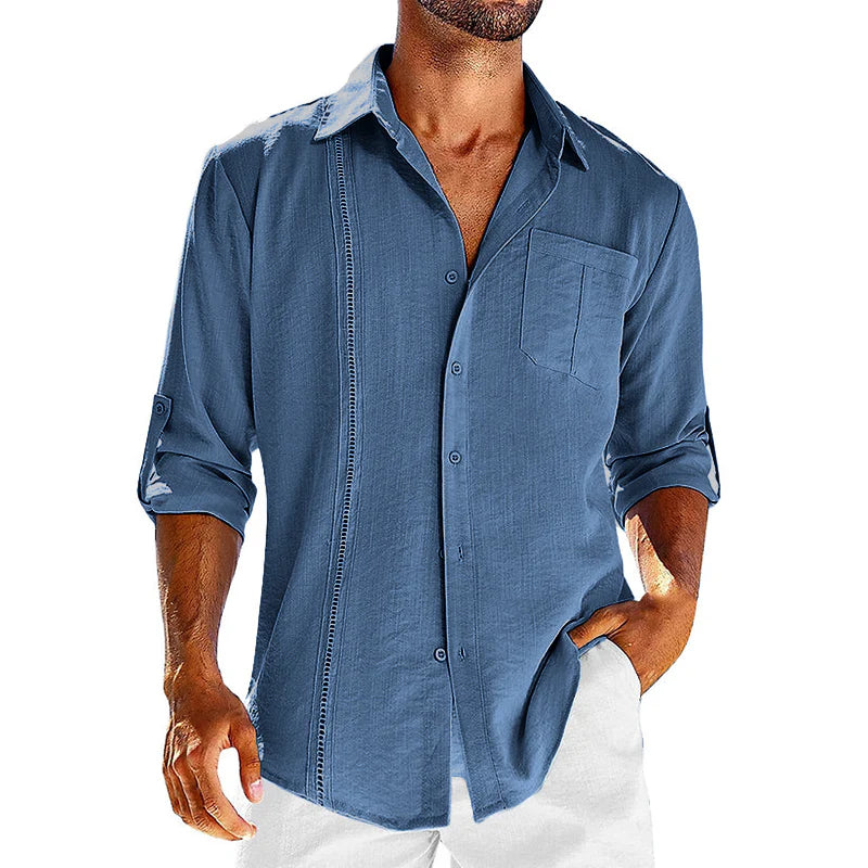 Damon – Casual Fit Shirt with Rolled Sleeves and Cuban Collar