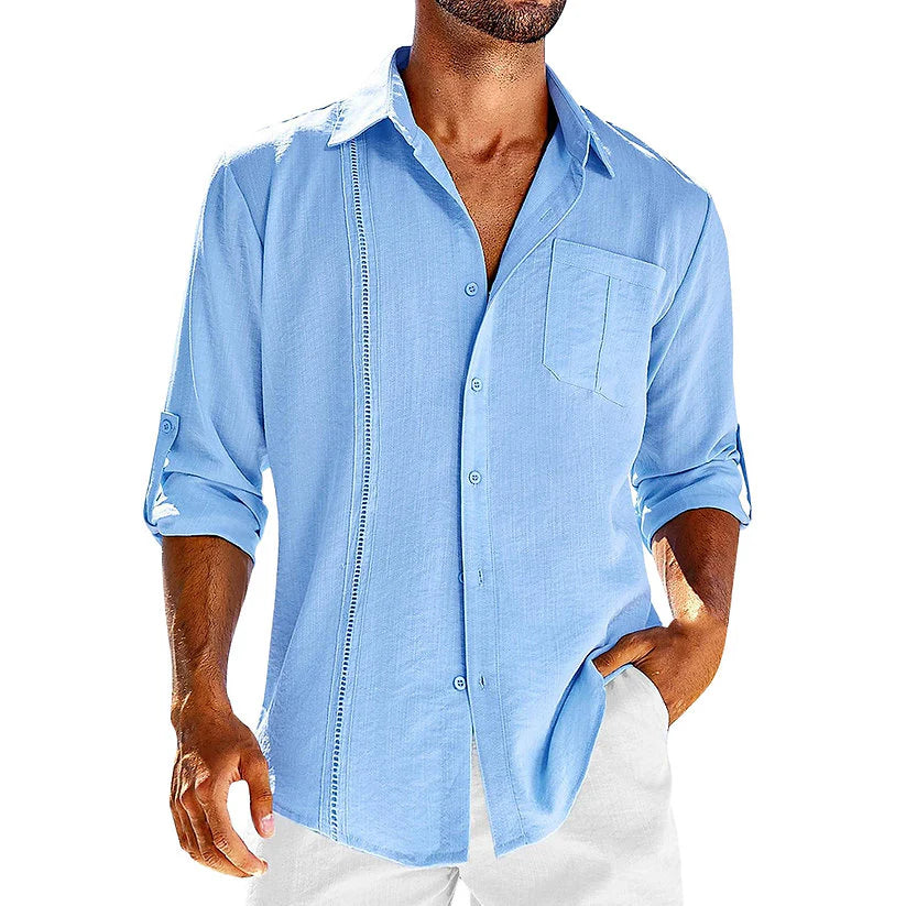 Damon – Casual Fit Shirt with Rolled Sleeves and Cuban Collar
