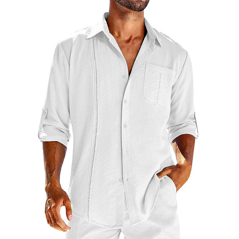 Damon – Casual Fit Shirt with Rolled Sleeves and Cuban Collar