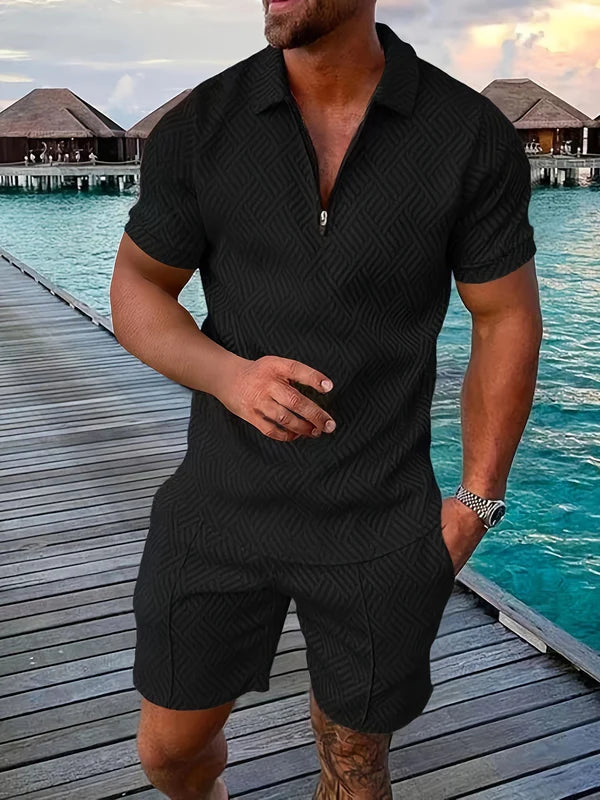 Dante – Textured Zip Polo and Shorts Set for Casual Summer Outfits