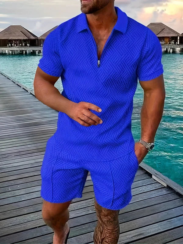 Dante – Textured Zip Polo and Shorts Set for Casual Summer Outfits